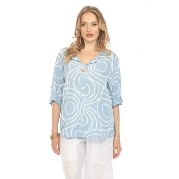Light Blue Circle Print one button detail top - Picture 6 of 12